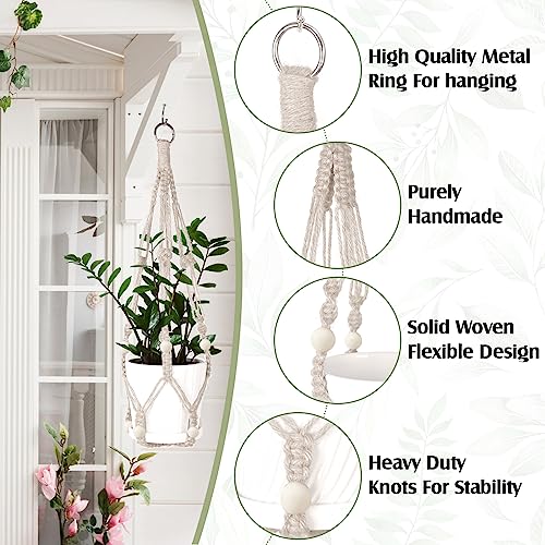 Hoteam 12 Pcs Macrame Plant Hangers Macrame Hanging Planters for Indoor Plants Handmade Boho Hanging Baskets Flower Pots Holder for Outdoor Home Wall Decor - color: White