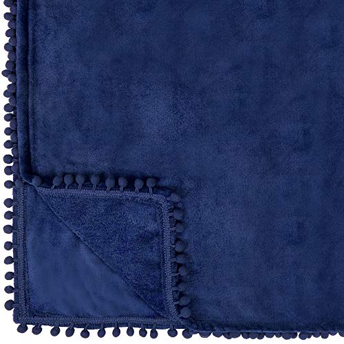 PAVILIA Fleece Throw Blanket for Couch with Pom Pom Fringe, Royal Blue, Soft Cozy Fuzzy Flannel Blanket for Sofa Bed, Lightweight Plush All Season Throw, 50x60 Inches - color: Royal Blue, size: 50"x60"