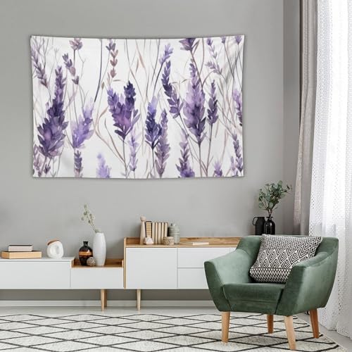 HZOHNAGO Lavender Flower Tapestry Watercolor Purple Floral Pattern Printed Wall Tapestry Wall Hanging for Bedroom Living Room Dorm 60" W x 40" H - color: Lavender-12, size: 60"L x 40"W
