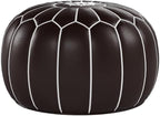 Stuffed Round Design Moroccan Leather Pouf Ottoman, Handmade, Pre-Filled, 100% Genuine Leather, 13” Height x 20” Diameter, Footstool & Living Room Décor (Chocolate)