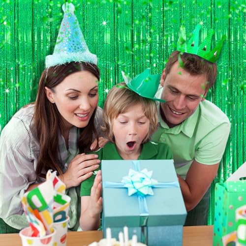 3 Pack Green Streamers Backdrop Jungle Party Decorations Foil Fringe Backdrop Curtains Photo Booth Backdrop for Birthday Dinosaur Animal St Patricks Day Football Christmas Party Decorations - color: Green