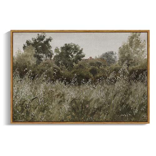 InSimSea Framed Canvas Wall Art, Countryside Field Modern Farmhouse Decor, Canvas Wall Art for Bedroom, French Country Decor, 24"x36" - color: Grassland, size: 36"L x 24"W