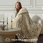 Ultra Soft Cozy Faux Fur Throw Blanket, Fuzzy Plush Thick Bubble Blanket, Oversize Luxury Fluffy Blanket for Couch, Sofa, Bedroom, and Living Room,50x60 Inches,Double Sided Tie-Dye Camel - color: Double Sided-tie Dye Camel, size: Throw