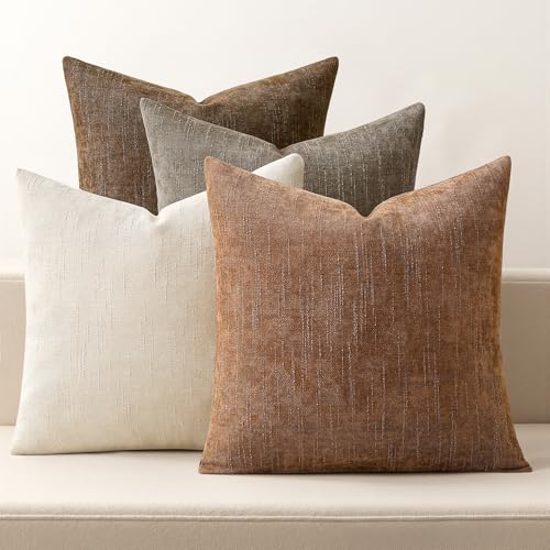 MIULEE Pack of 4 Decorative Throw Pillow Covers 20x20 Inch Brown Chenille Textured Throw Pillows Boho Farmhouse Rustic Accent Cushion Covers for Vintage Modern Home Decor Couch Sofa Bed Living Room - color: Brown, size: 20" x 20" (Pack of 4)