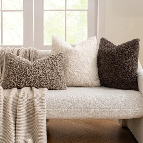 MIULEE Pack of 2 Throw Pillow Covers 16x16 Inch Neutral Khaki Faux Fur Decorative Sherpa Pillow Covers Fuzzy Accent Soft Sheepskin Fleece Cushion Cases for Boho Home Decor Couch Living Room Bed - color: Khaki, size: 16" x 16" (Pack of 2)