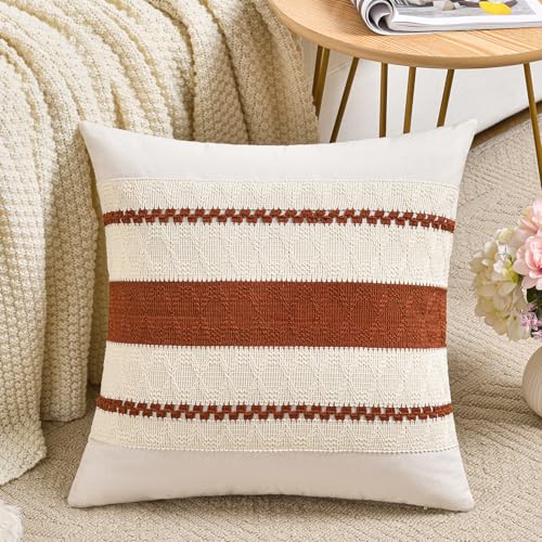 Fancy Homi Set of 1 Rust Boho Decorative Throw Pillow Covers 16x16 Inch for Couch Bed Sofa, Aesthetic Modern Organic Fall Room Decor, Soft Cotton Cute Terracotta Textured Farmhouse Cushion Case - color: Rust, size: 16" x 16" (Pack of 1)