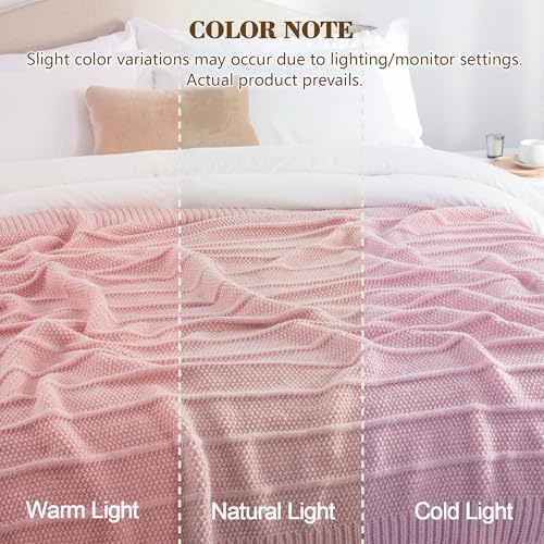 Carriediosa Knit Throw Blanket for Couch 60" X 80" Twin, Soft Cozy Stripe Pattern Cable Knitted Throws Fall Fluffy Textured Solid Home Decor Blankets Couch Cover for Bed Sofa, Dusty Pink - color: Dusty Pink, size: 60" X 80"