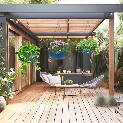 RooTrimmer Hanging Planters 9/10/11 Inch for Indoor Plants, 3 Pack Plant Hanger Outdoor with Drainage Holes, Self Watering Hanging Basket Flower Pot for Garden Home Decor, Dark Blue - color: Dark Blue