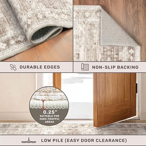 Boho Bathroom Rugs - Washable Non-Slip Soft Low Pile Area Rug for Entryway, Kitchen, and Indoor Spaces - Modern Farmhouse Design, Perfect for Boho Décor (2x3 Beige/Latte) - color: Latte / Beige, size: 2' x 3' (Rectangular)