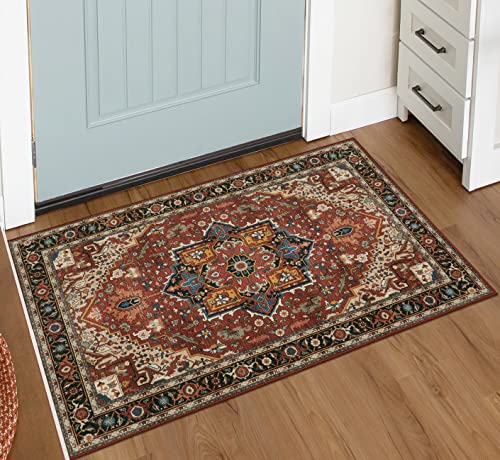 Moynesa Ultra-Thin Washable Area Rug - 2x3 Small Kitchen Rug for Entryway Mat, Oriental Non-Slip Non-Shedding Indoor Floor Carpet for Bathroom Sink Bedroom Living Room Coffee Table Hardwood Floors - color: Brown/Multi, size: 2' x 3'
