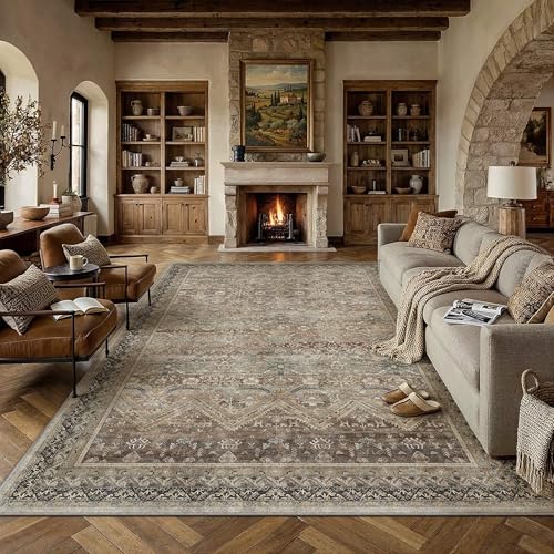 HUGEAR 9x12 Area Rugs Retro Brown Washable Rug for Living Room Large Vintage Boho Bedroom Rug No Shedding Soft Durable Low Pile Carpet Non Slip Indoor Home Decor Floor Mat - color: Taupe Brown, size: 9' x 12' (Rectangular)