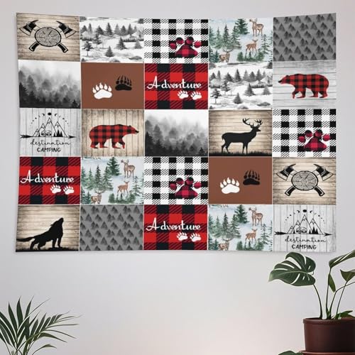 ZhiRain Deer Bear Tapestry Wall Hanging Wolf Wild Animals Hunting Adventure Geometric Plaids Pines Rustic Retro Tapestries Home Decor for Living Room Bedroom Farmhouse Apartment 30"x40" - color: Cabin-13, size: 30"L x 40"W
