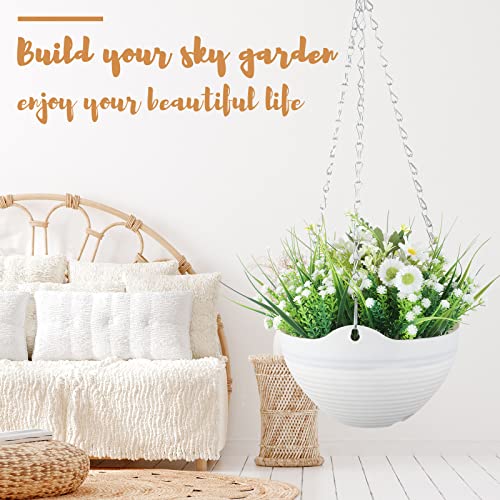 Zopeal 16 Pack Self Watering Hanging Planters 8 Inch Garden Flower Plant Pot Container with Drainer and Chain Round Hanging Pot Plant Basket for Indoor Outdoor Plants (White) - color: White