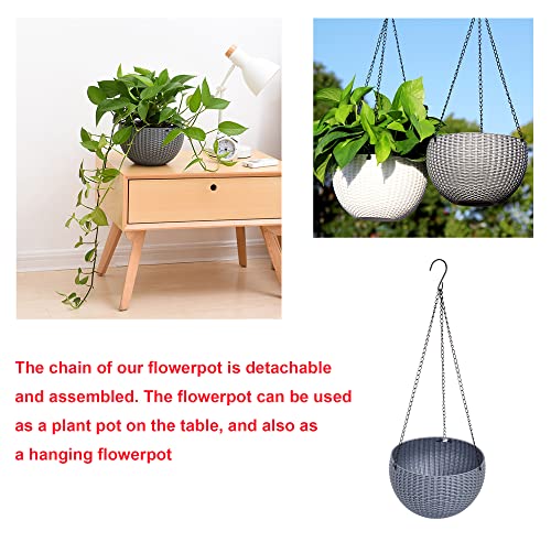 Hanging Basket Plastic Flower Pot Round Resin Garden Hanging Planter for Indoor Outdoor Plants 2 Pack Grey - color: 8 Inch Grey