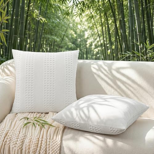 a moment 2 Pack Bamboo Fiber Pillow Covers - Waffle Weave, Ultra Soft & Breathable, Euro Shams Cotton Throw Pillow for Couch, Sofa, Bedroom Living Room 26x26 Inch White - color: White, size: 26" x 26" (Pack of 2)