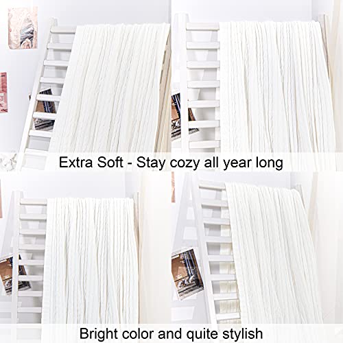 NTBAY 100% Pure Cotton Cable Knit Throw Blanket, Super Soft Warm 51x67 Knitted Throw Blanket for Couch, Sofa, Chair, Bed - Extra Cozy, Machine Washable, Comfortable Home Decor, White - color: White, size: Throw(51"x67")