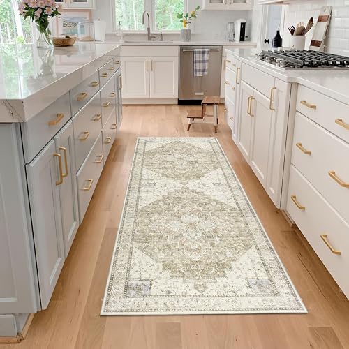BILEEHOME Boho Rug Runners for Hallway Non Slip Washable Neutral Modern Farmhouse Runner Rug for Kitchen Light Tan Brown and Beige with Rust Terracotta Pattern 3x8 - color: Coffee/Rust Brown, size: 3' x 8' (Rectangular)