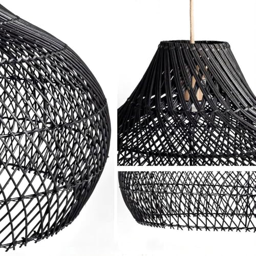 Natural Rattan Pendant Light for Kitchen Island, Ceiling Light Wicker Lampshade Lantern 14.1" Bamboo Lamp Hanging Light Ceiling Lighting Fixture Suitable for E26/27 Lamp Holder - color: Dark