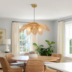 24” Floral Rattan Chandeliers Lights Fixture for Dining Room, 3-Light Large Farmhouse Boho Pendant Lights Fixture, Hanging Hand Woven Wicker Ceiling Lights for Kitchen Island Bedroom Living Room - style: Boho-Flower-24in