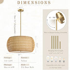 23 inch Natural 5 Light Rattan Chandelier Rattan Farmhouse Light Fixture Woven Pendant Lights Fabric Shade Boho Chandelier for Kitchen Dinning Room - color: 23"-Natural-Drum