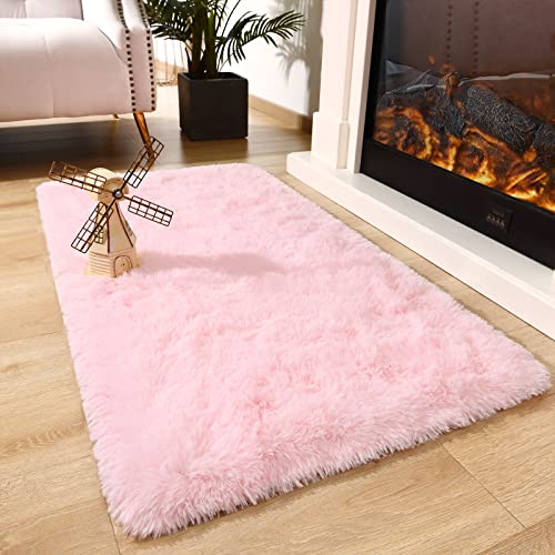 Chicrug Soft Runner Rug for Bedroom Living Room Plush Fluffy Rugs 2x4 Feet, Shag Furry Runner Rug Carpet Non Shedding for Nursery Children Kids Girls Room Home Decorative, Pink - color: Pink, size: 2' x 4' (Runner)