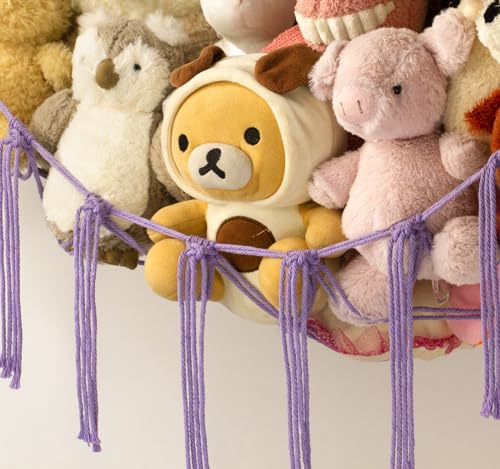 Stuffed Animal Storage Hammock or Net - Toy Hammock Net for Stuffed Animals Corner - Hanging Stuff Animal Organizer Holder Ideas for Plush Plushie - Purple Kids Baby Nursery Wall Bedroom Room Decor - color: Purple, size: Standard(41.5"L x 55.2"W x 41.5"H)