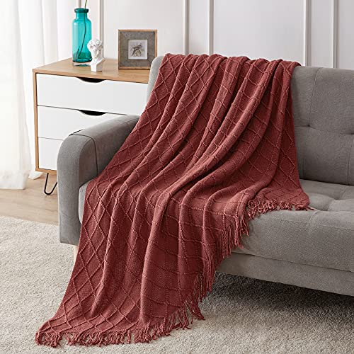 BOURINA Burgundy Throw Blanket 60x80 Inches Throw Textured Solid Soft Sofa Throw Couch Knitted Decorative Blanket - color: Burgundy, size: 60"x80"