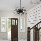 24in Black Sputnik Chandelier Mid Century Modern 9-Lights Starburst Chandelier Solid Metal Firework Urchin Satellite Chandeliers for Dining Room, Kitchen, Bedroom, Living Room, Foyer, E12 - color: Black 24" 9-Light Hanging Rod
