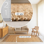 HOMEMONDE Chunky Braided Jute Area Rug 8x10 ft Rectangle Boho Home Décor Indoor Rug - Natural Handcrafted Farmhouse Style Rug for Bedroom, Living Room, Dining Room Kitchen, and Hallway - size: 8' x 10' (Rectangular)
