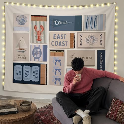 SkyCozy Retro Coastal Beach Wall Tapestry, Beach Home Room House Decor, Neutral Summer East Coast Nautical Beachy Ocean Tapestry for Home Bedroom Living Room Wall Decor, 50x60 Inch - color: 02-Retro Coastal Beach Tapestry