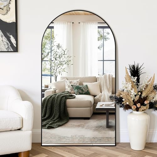 Arched Wall Mirror for Bathroom,Mirrors for Wall,30"x55",Vanity Mirror for Bedroom Dresser, Entryway, Living Room, Metal Frame,Hanging or Leaning Against(Black) - color: Matte Black, size: 55"L x 30"W