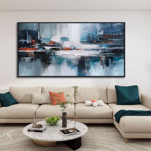 Abstract Wall Art for Living Room - Modern Blue Wall Decor, Large Canvas Artwork, Framed Wall Art Bedroom Pictures, Navy Decor for Above Bed, Contemporary Home Decor 20×40IN - color: Blue, size: 40"L x 20"W