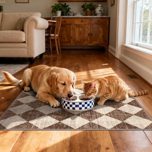 Front Door Rug - 2x3 Brown Beige Non-Slip Washable Doormat Indoor Outdoor Mat Outside Entrance Entry Rug Checkered Diamond Small Area Rugs for Entryway Bedroom Kitchen Front Porch Decor - color: Diamond - Brown Beige, size: 2' x 3' (Rectangular)