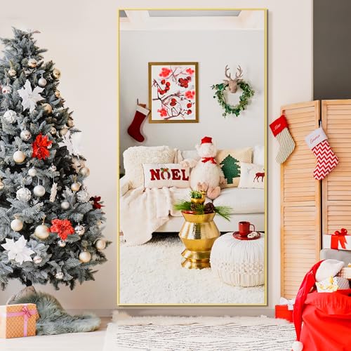 TRAHOME Full Length Mirror, 75"x35" Rectangle Standing Floor Full Body Mirror for Wall with Aluminum Alloy Frame for Bedroom, Living Room, Dressing Room(Gold) - color: Gold, size: 75"L x 35"W
