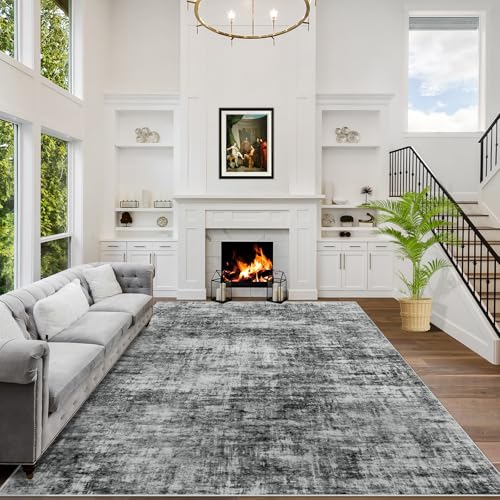 8x10 Area Rugs Washable Rug: Modern Abstract Living Room Rug Soft Anti-Skid Thin Carpet Indoor Floor Non-Shedding Carpets for Bedroom Dining Room Farmhouse Nursery Home Office Black - color: Black, size: 8' x 10' (Rectangular)