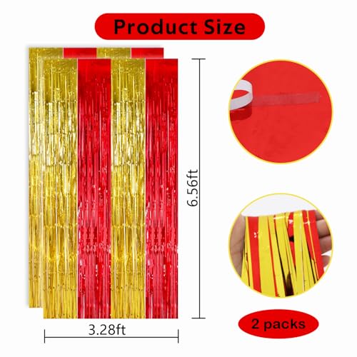 TONIFUL Red and Gold Fringe Backdrop Curtain 2026 Nurse Graduation Party 2Pcs 3.3 x 6.6ft Metallic Tinsel Foil Fringe Photo Booth Backdrop Door Streamers for Prom Birthday Retirement Party Decorations - color: Gold Red