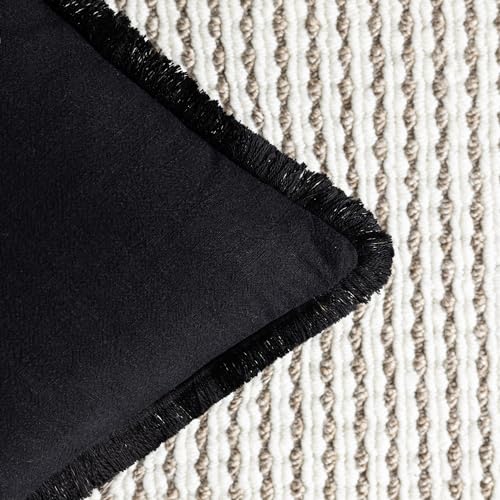 Foindtower Set of 2 Decorative Linen Fringe Throw Pillow Covers Cozy Boho Farmhouse Cushion Cover with Tassels Soft Accent Pillowcase for Couch Sofa Bed Living Room Home Decor, 16×16 Inch, Black - color: Black, size: 16" x 16" (Pack of 2)