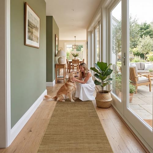 Jute 2x10 Hallway Runner Rug: Washable Non Slip Kitchen Rugs with Rubber Backing Pet-Friendly Carpets Stain Resistant Runners for Laundry Entryway Bedroom Decor Natural Brown - color: Natural Brown, size: 2' x 10' (Rectangular)