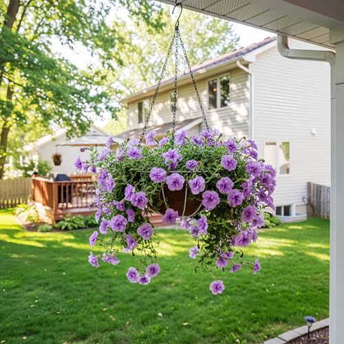 HOSY 2-Pack 12-in Hanging Metal Planter Baskets with Coconut Fibre Liner | Round Wire Planter, White, Openwork Stripes-Shaped Design, 12-in Diameter, Includes Chain & Hook, Tool-Free Hanging Setup - color: Stripes - White