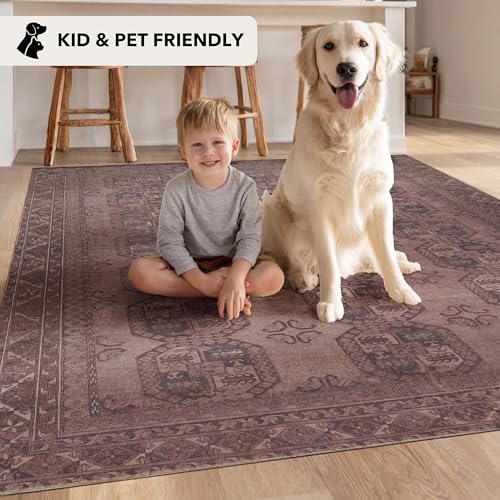 Kuden 2x3 Small Rug, Machine Washable, Non-Slip Backing, Vintage Style, Soft, Low Pile, Area Rugs for Entryway Kitchen Indoor Entrance - color: Brown, size: 2' x 3' Rectangular