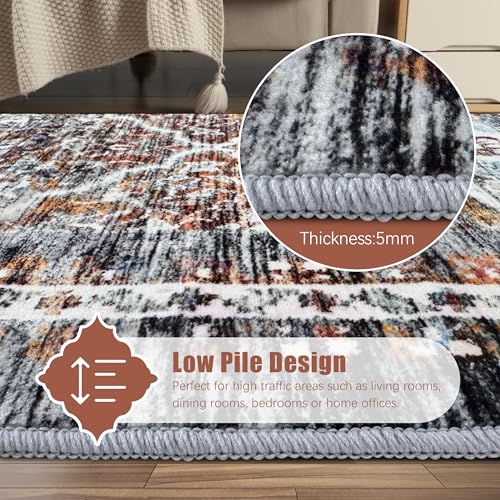 YARNSCAPE 3' x 5 ' Washable Area Rug - Low Pile Soft Vintage Indoor Rug for Living, Dining or Bedroom - Lightweight Carpet with Non-Slip Backing - Foldable for Easy Placement, Multi - color: Trellis-multi, size: 3' x 5' (Rectangular)