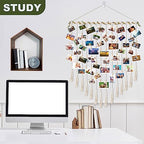 Hanging Photo Display boho bedroom decor teenage girl room decor Birthday Gifts for Grandma gift for mom Grandma’s Gifts - from Daughter, Granddaughter and Grandson - Mom Grandmothers Photo Holder，with 30 Wood Clips, 35" L x 30'' W