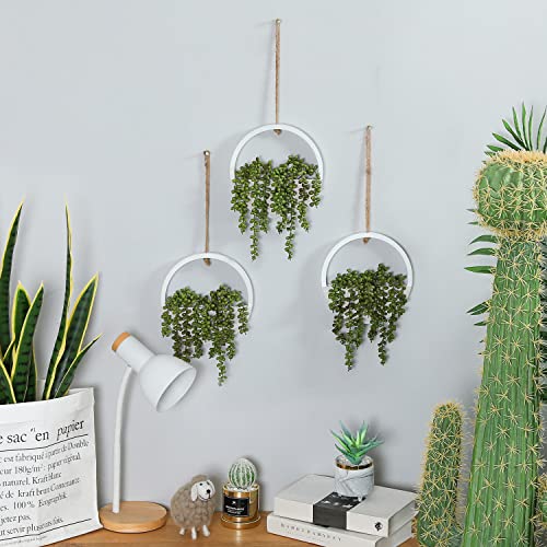 Artificial Hanging Plants Hanging Planter Fake Succulents Artificial String of Pearls with Pot and Lanyard for Home Office Wall Decoration - color: Green, size: 2 Pcs