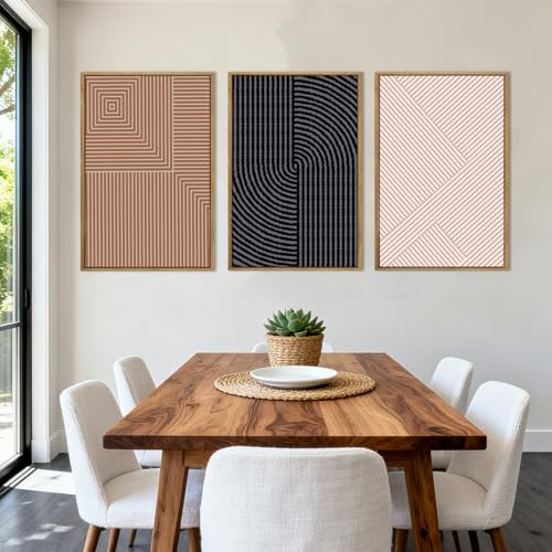 ANHUIB Neutral Abstract Modern Canvas Wall Art Set of 3 Framed Black and White Beige Wall Decor Boho Minimalist Artwork for Walls Geometric Line Painting for Living Room Bedroom Office 16x24 Inch - color: Black Brown and Beige, size: 24"L x 16"W