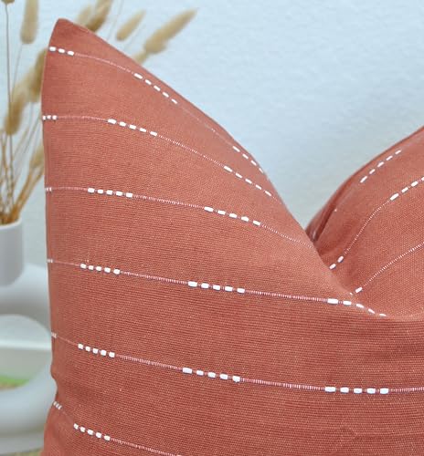Modern Cotton Pillow Covers 20 x20 inches Terracotta/Woven Loom Stripe Pattern Contemporary Luxury Cushion Covers Burnt Orange/Simple Throw Pillow Cases for Living Room Sofa, Couch, Bed, Set of 2 - color: Rust Brown, size: 20" x 20" (Pack of 2)