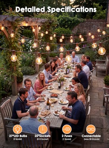 SUNSGNE 25FT Brown Outdoor String Lights, Shatterproof LED Globe String Lights with G40 Bulbs, Waterproof Connectable Hanging Light for Backyard Patio Porch Balcony Party Decor, E12 Base - color: Warm White-Brown, size: 25FT