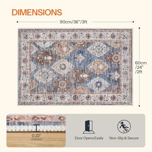 HOOBRO 2 x 3 Area Rugs Washable, Small Rugs for Entryway Kitchen Bathroom Mat Indoor Low Pile Soft Rug, Non-Slip Backing Stain Resistant Carpets, Pet Friendly Machine Washable, Light Blue BU01AR01 - color: Light Blue, size: 2' x 3' (Rectangular)