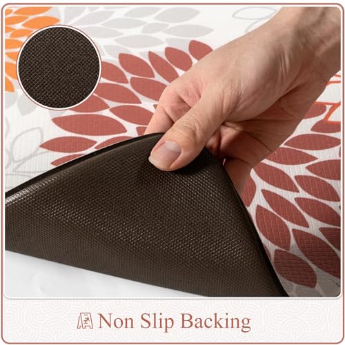KIMODE Half Circle Kitchen Mats for Floor Cushioned Anti Fatigue,18" x 28" Semi Round Dahlia Boho Kitchen Rug Non Slip,Waterproof Kitchen Carpet Decor Standing Mat for Sink Laundry Bathroom,Orange - color: Multi Orange, size: 28" x 18" (1 PC)--0.47 inches