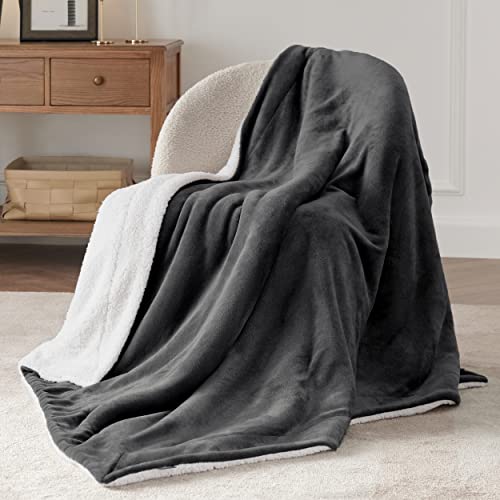 Bedsure GentleSoft Sherpa Fleece Throw Blanket for Couch, Non-Heated, Thick and Warm Throw for Women and Men, Soft Fuzzy Plush Car Chair Blanket for Winter, Charcoal, 50x60 Inches - color: 02 - Charcoal, size: Throw (50" X 60")