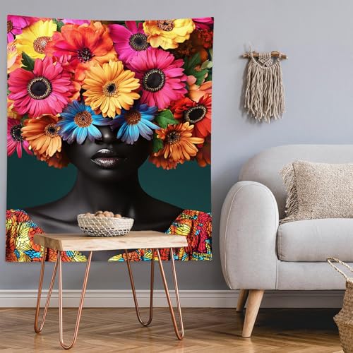 RichIdeas Custom Size Tapestry Woman Elegant Tapestry Colourful Flowers Tapestries for Aesthetic Tapestries Wall Hanging for Living Room Decor - color: red